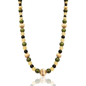 14K Yellow gold beaded necklace with jade and onyx