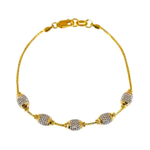 22K Multi Tone Gold Bracelet W/ Yellow & White Gold Accent Beads