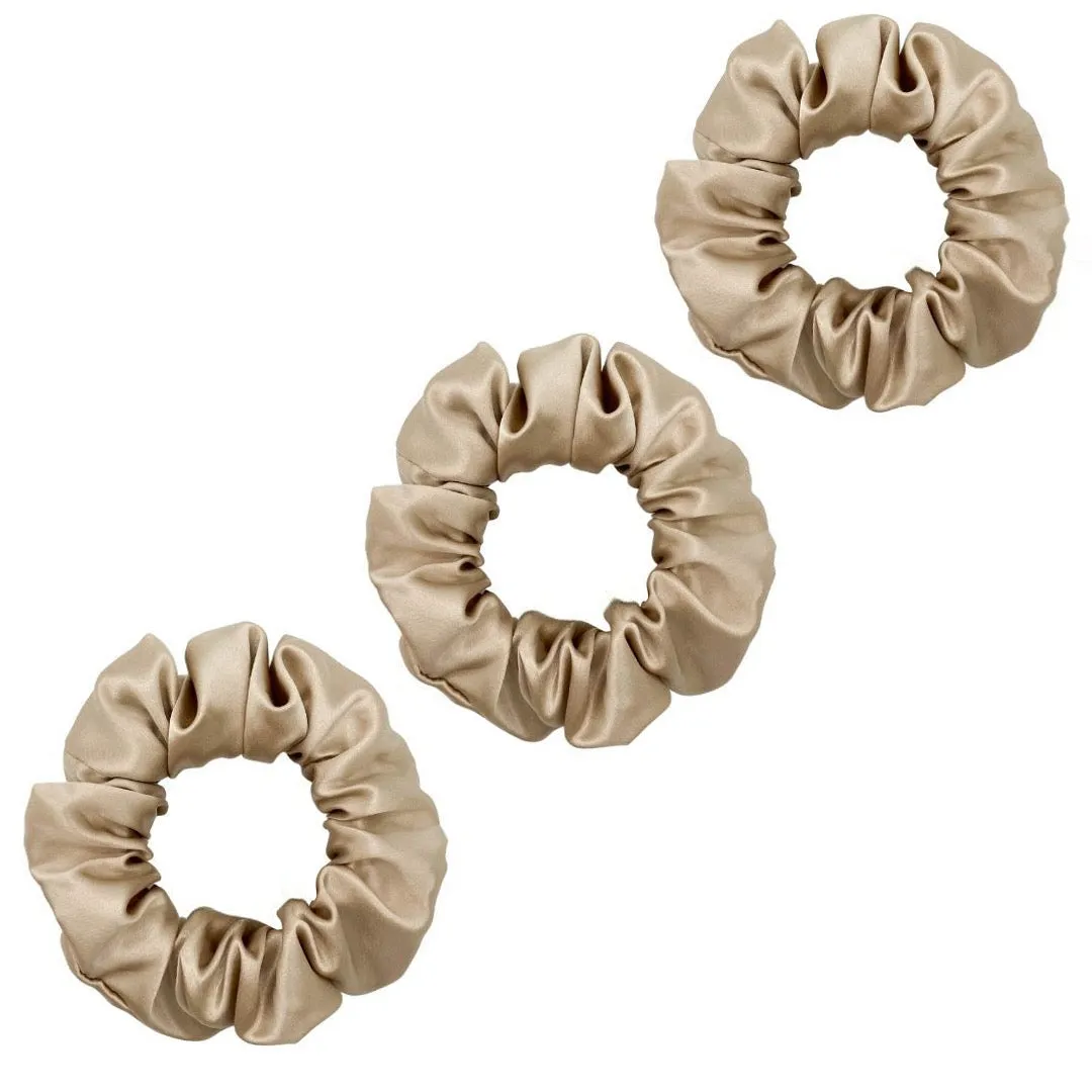 3 Pack Premium Mulberry Silk Scrunchies - White - Medium