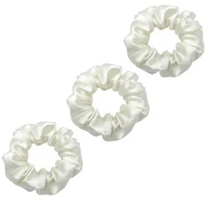 3 Pack Premium Mulberry Silk Scrunchies - White - Medium