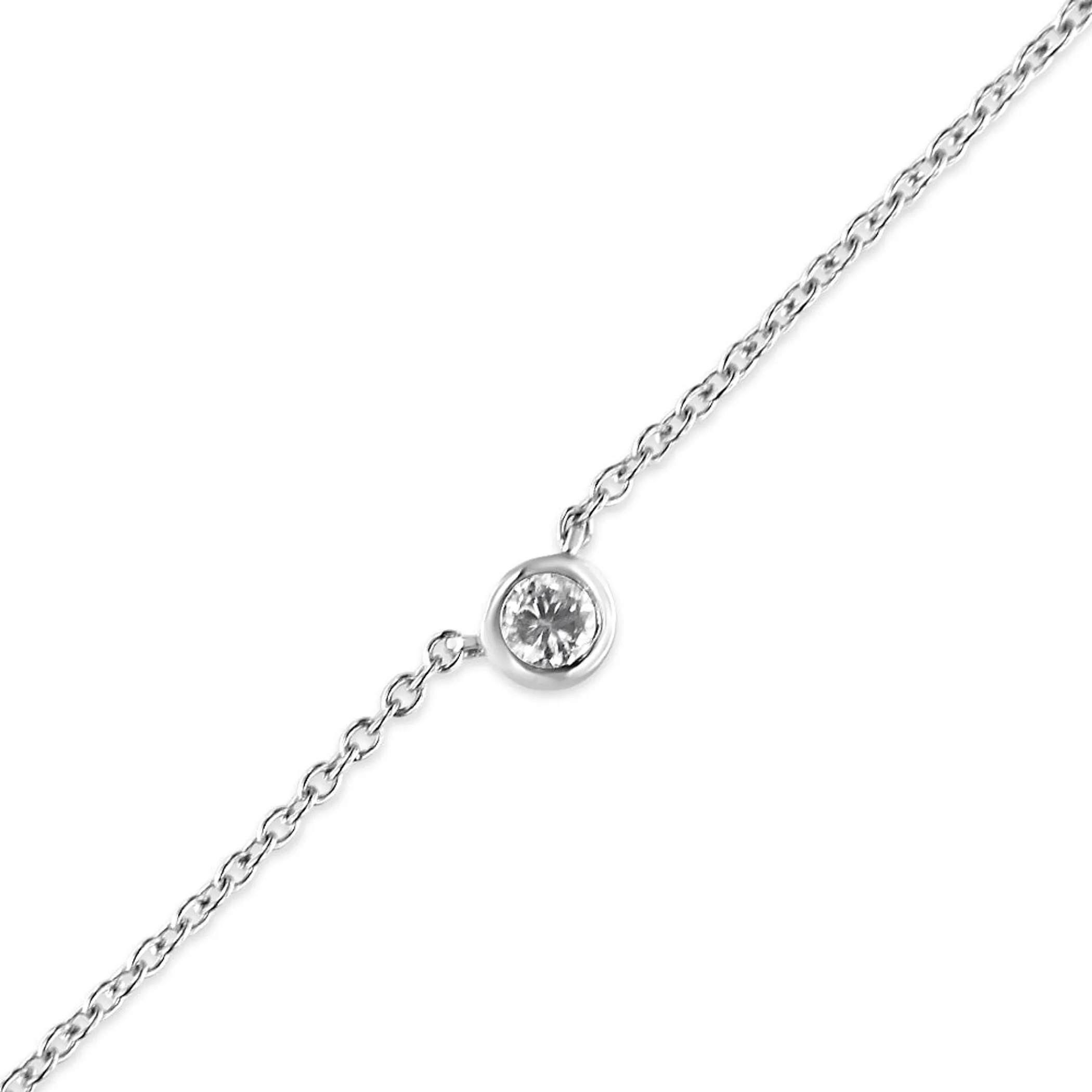 .925 Sterling Silver 1/10 Cttw Bezel Set Diamond Solitaire Strand Bracelet (H-I Color, I1-I2 Clarity) - Fits wrists up to 7" Inches