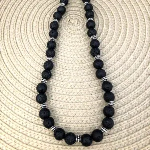 Black Lava and Silver Beaded Necklace