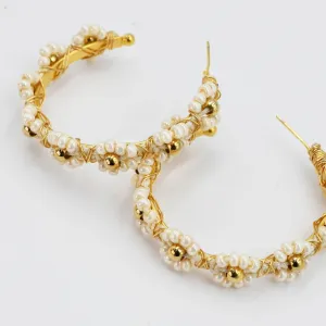 Elegant Nude Daisy Chain Hoop Earrings - A29