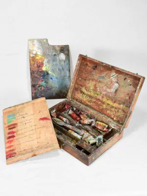 French painter's box with palette from the 1940s with sample panel