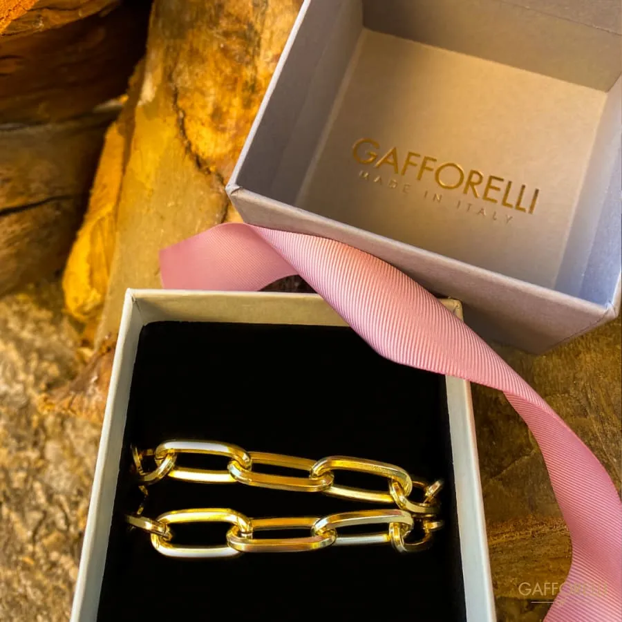 Gold Color Steel Chain Bracelet with Ring Detail Closure Gold 03 - Gafforelli Srl