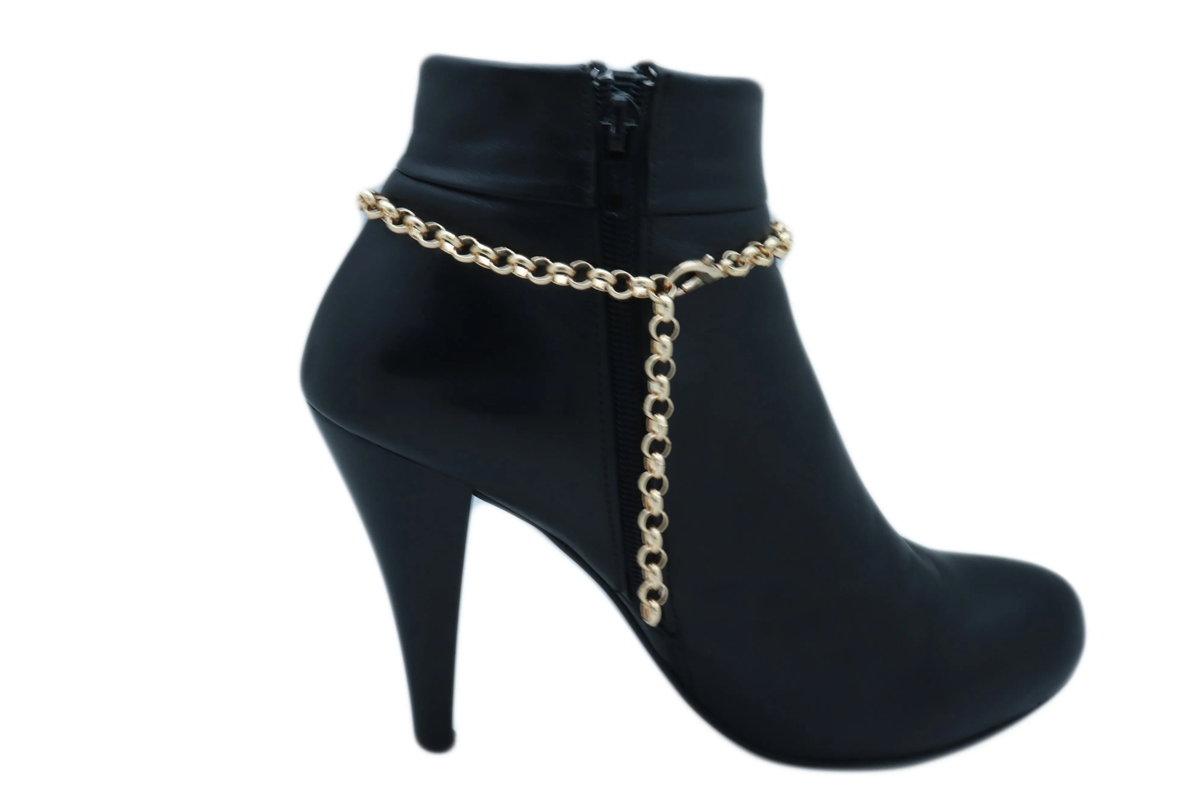 Gold Metal Western Boot Chain Bracelet Anklet Shoe Fancy Drop Bling Charm