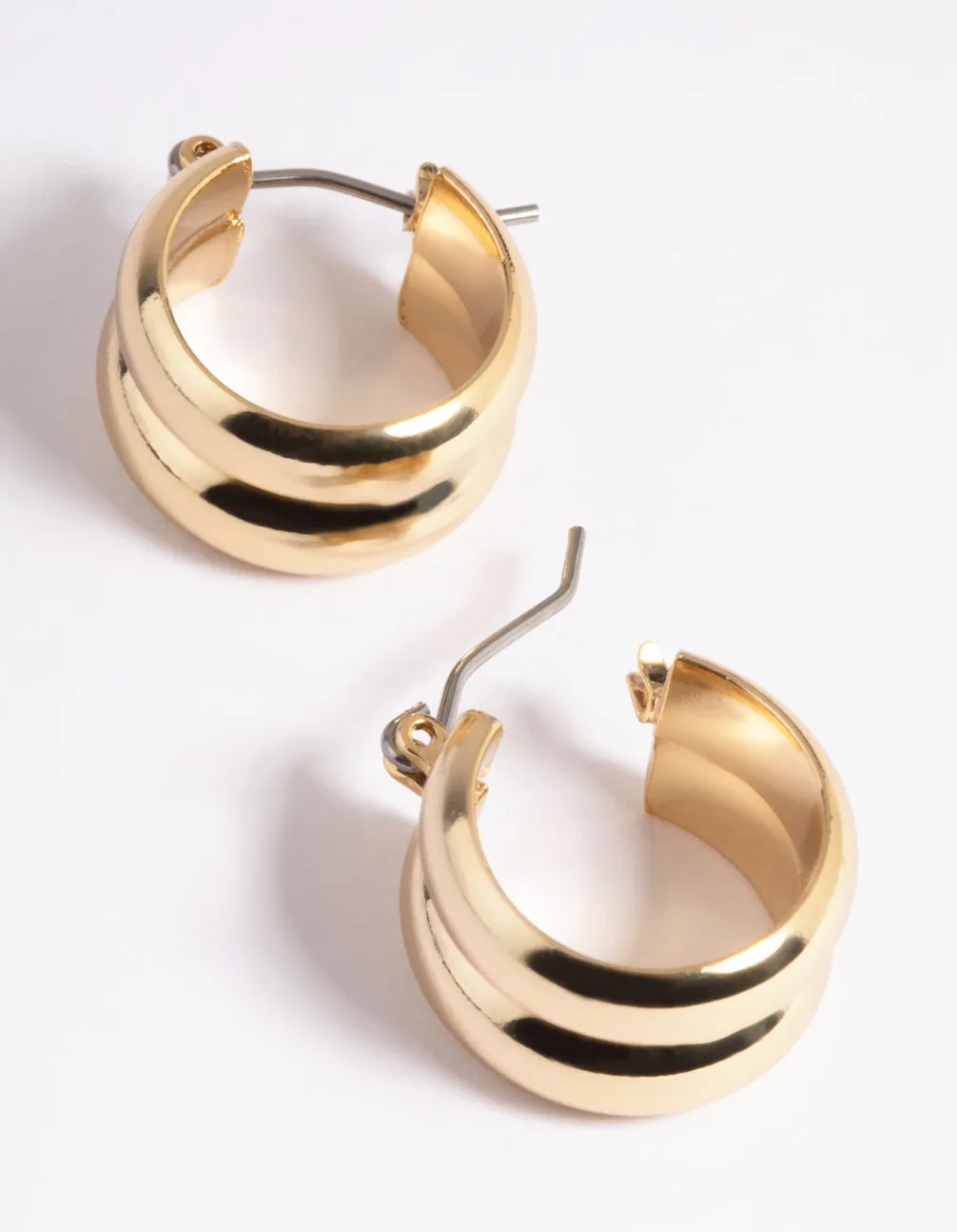 Gold Plated Brass Chubby Line Hoop Earrings