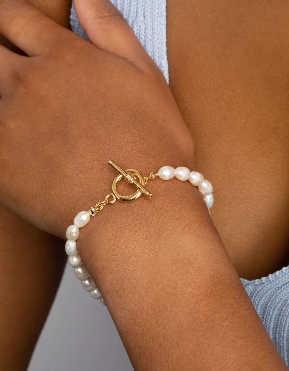 Gold Plated Pearl Fob Bracelet