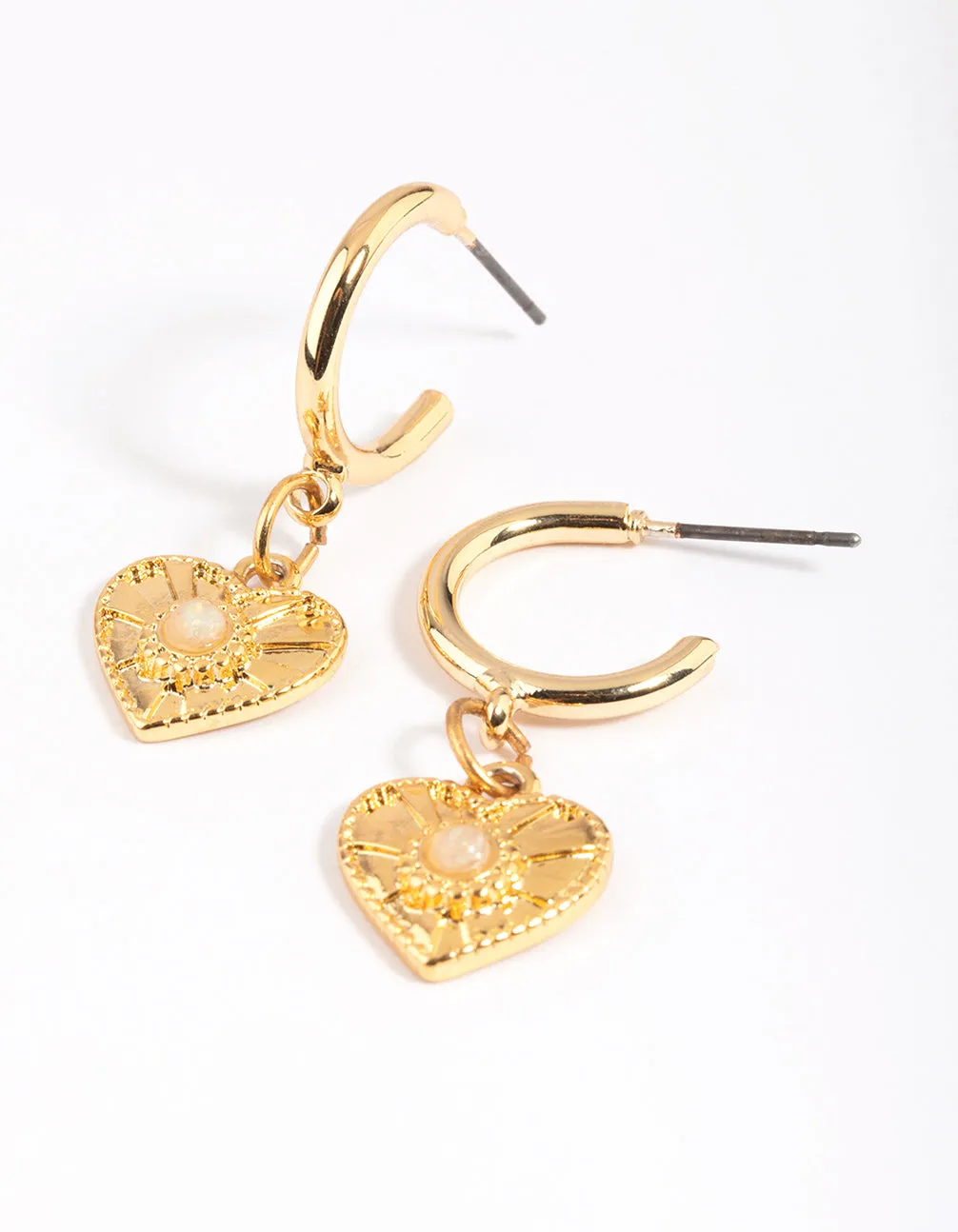 Gold Plated Rose Quartz Heart Hoop Earrings