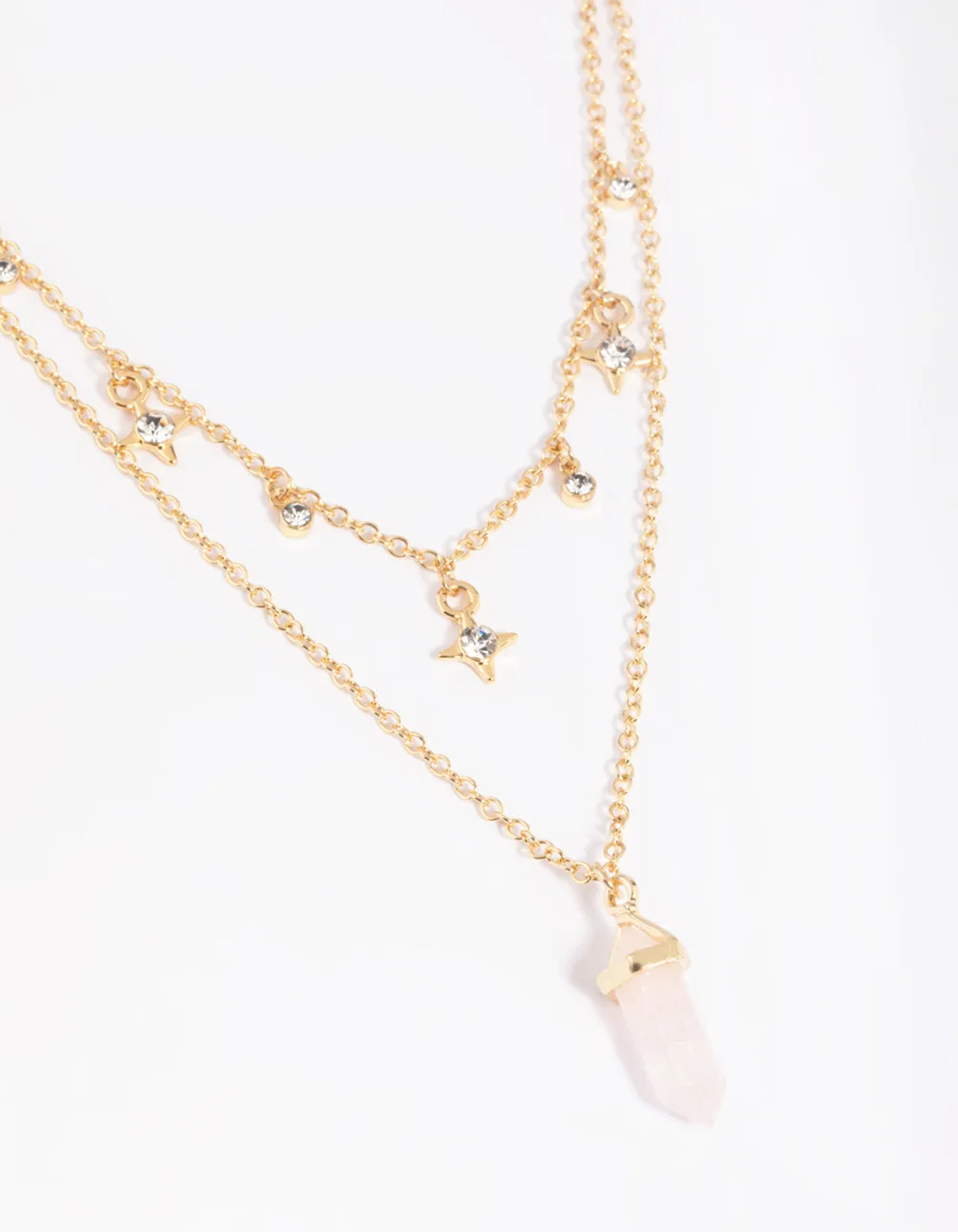 Gold Plated Star & Rose Quartz Layered Necklace