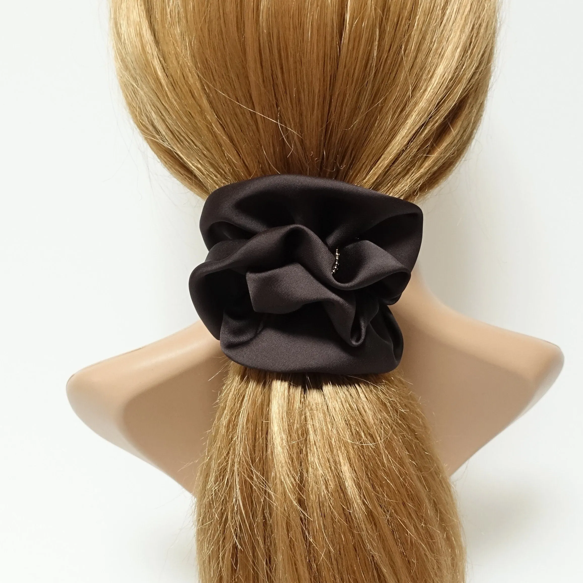 golden zipper chain decorated satin scrunchy soft glossy woman hair scrunchies