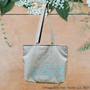 Hand Embroidered Blue Swirl Tote Bag