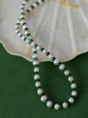 Handmade Green Natural Stone Beaded Pearl Necklace