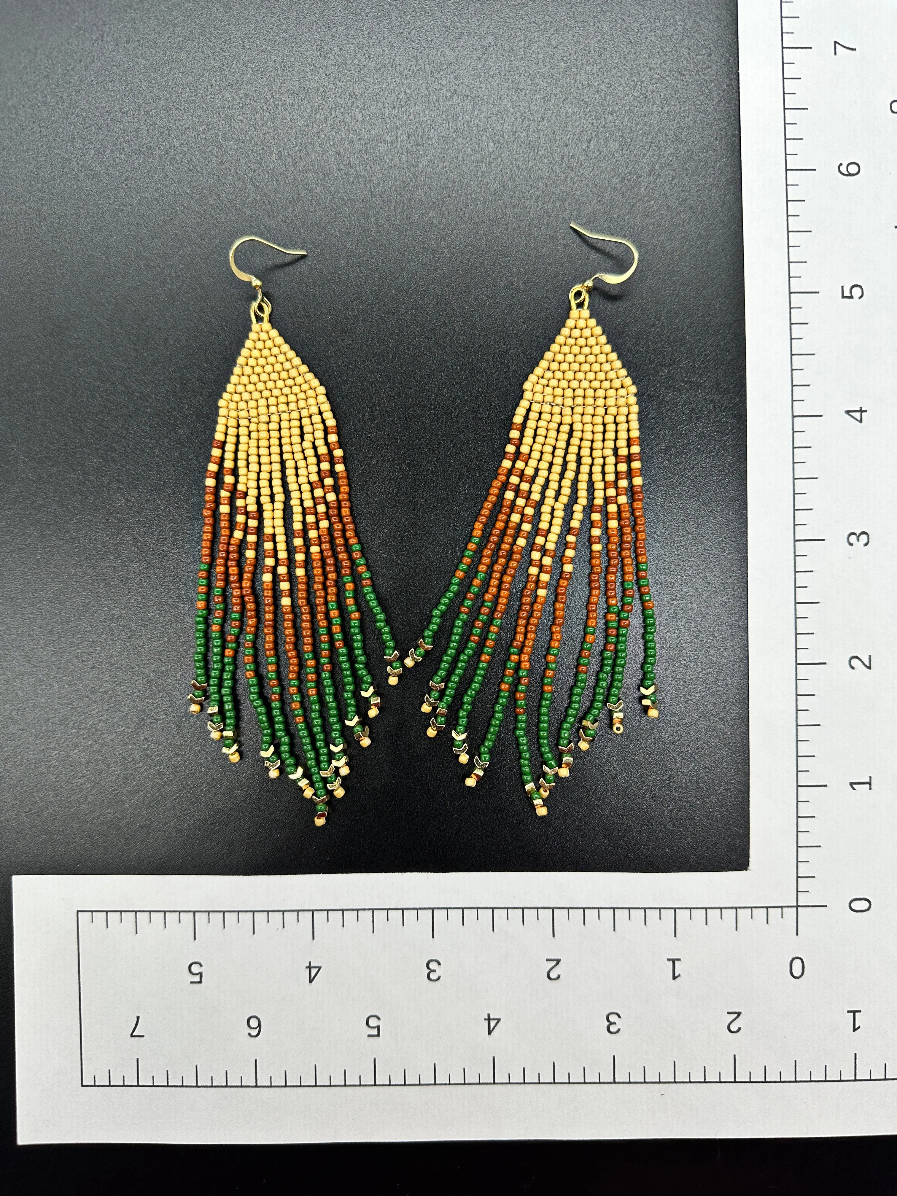 Indigenous Handcrafted Beaded Earrings - 'Feather' - Tan