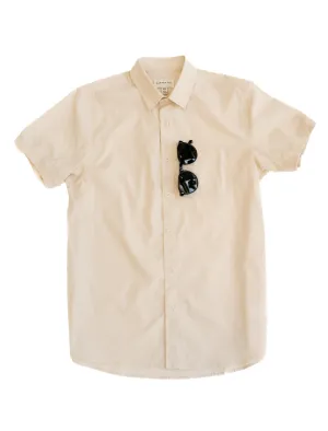 Ivory Short Sleeve Button-Up with Ribbed Cuff