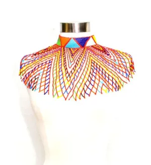 Malikia Long Beaded Bib Necklace with Collar 09