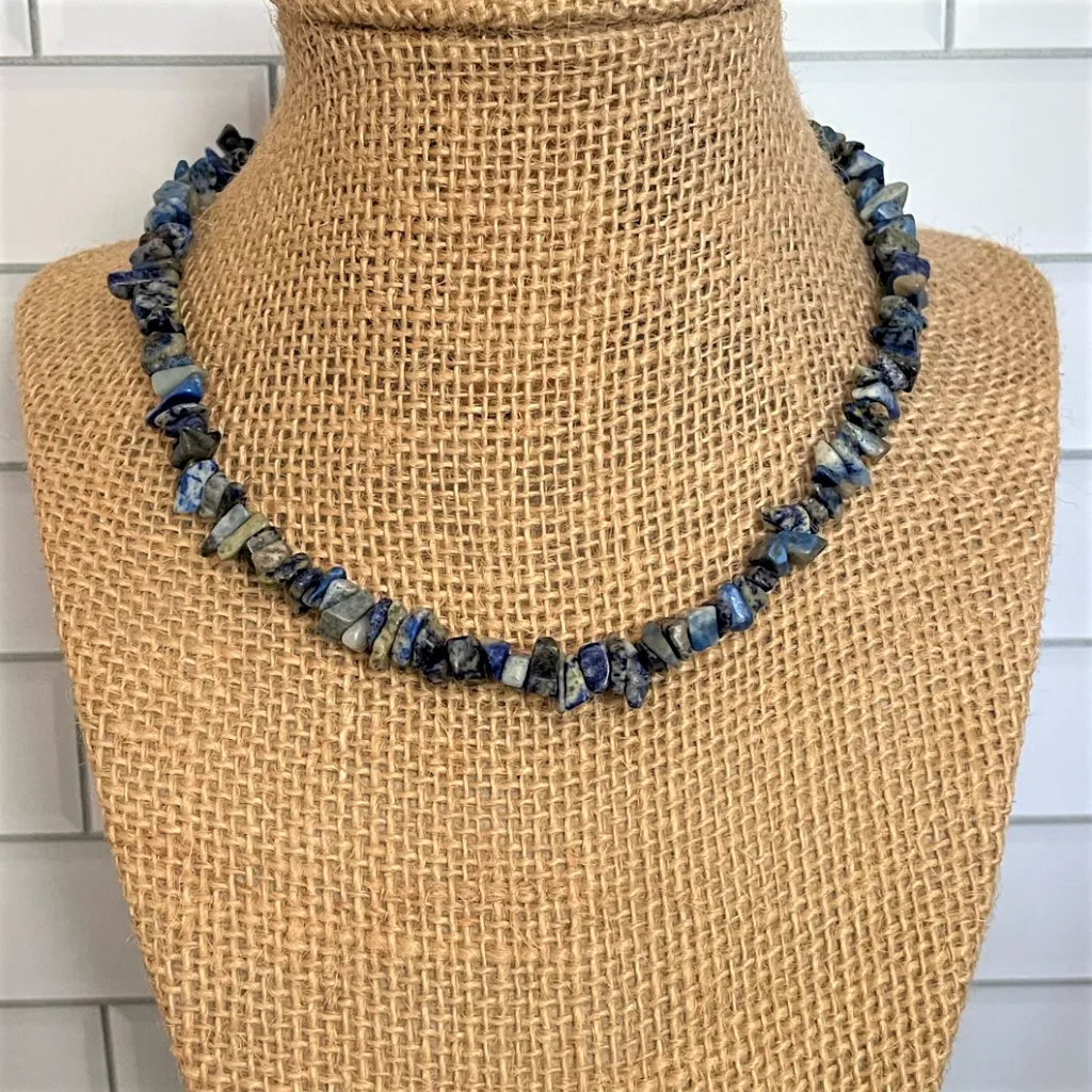 Mens Blue Lapis Chip Necklace