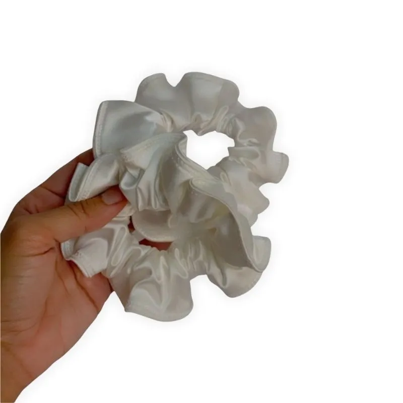 MILKY WHITE STRETCH-SATIN | HAIR SCRUNCHIE | PONYTAIL HOLDER