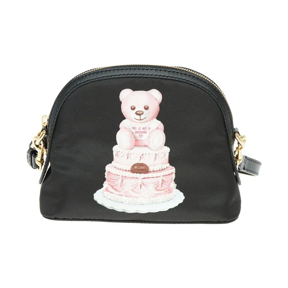 Moschino Couture Chic Teddy Bear Print Clutch with Calfskin Strap