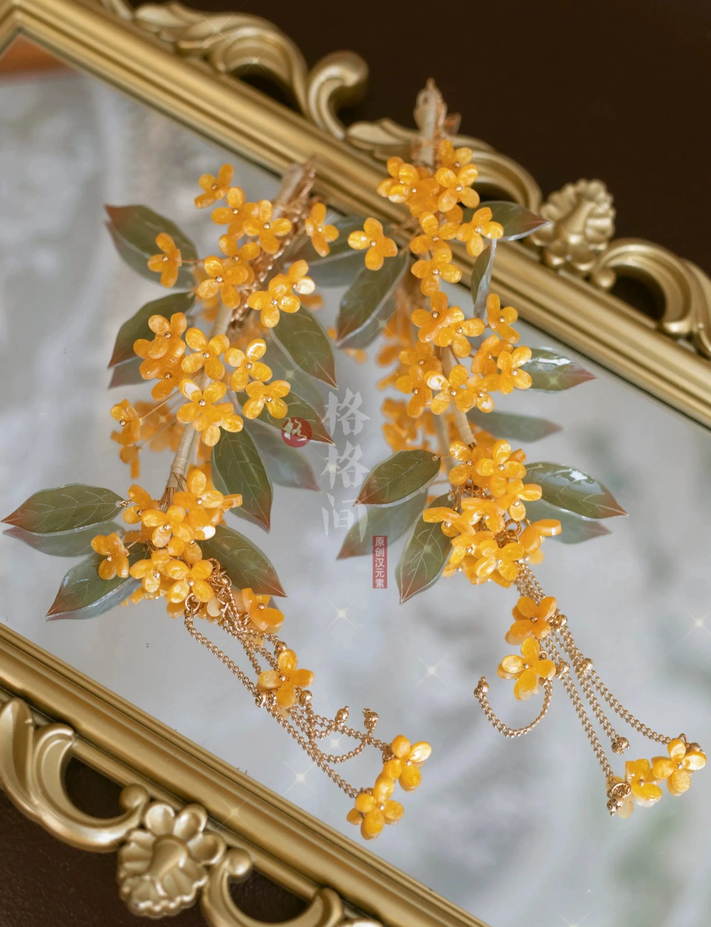 Osmanthus Branch 折桂枝 Handmade Hair Clips & Beaded Earrings