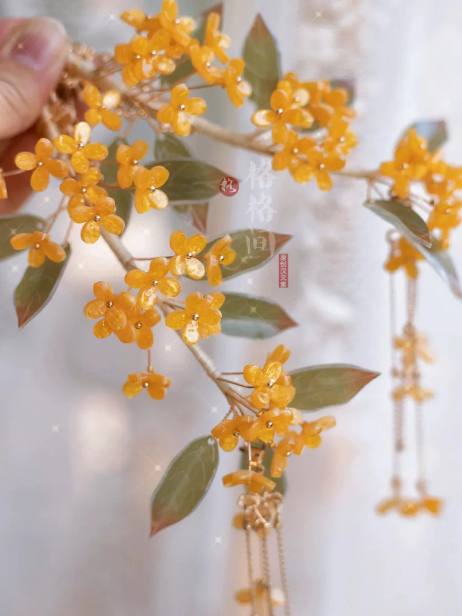 Osmanthus Branch 折桂枝 Handmade Hair Clips & Beaded Earrings