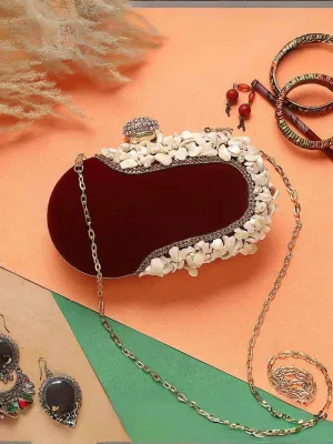 Oval Shape Clutch With Shell Work