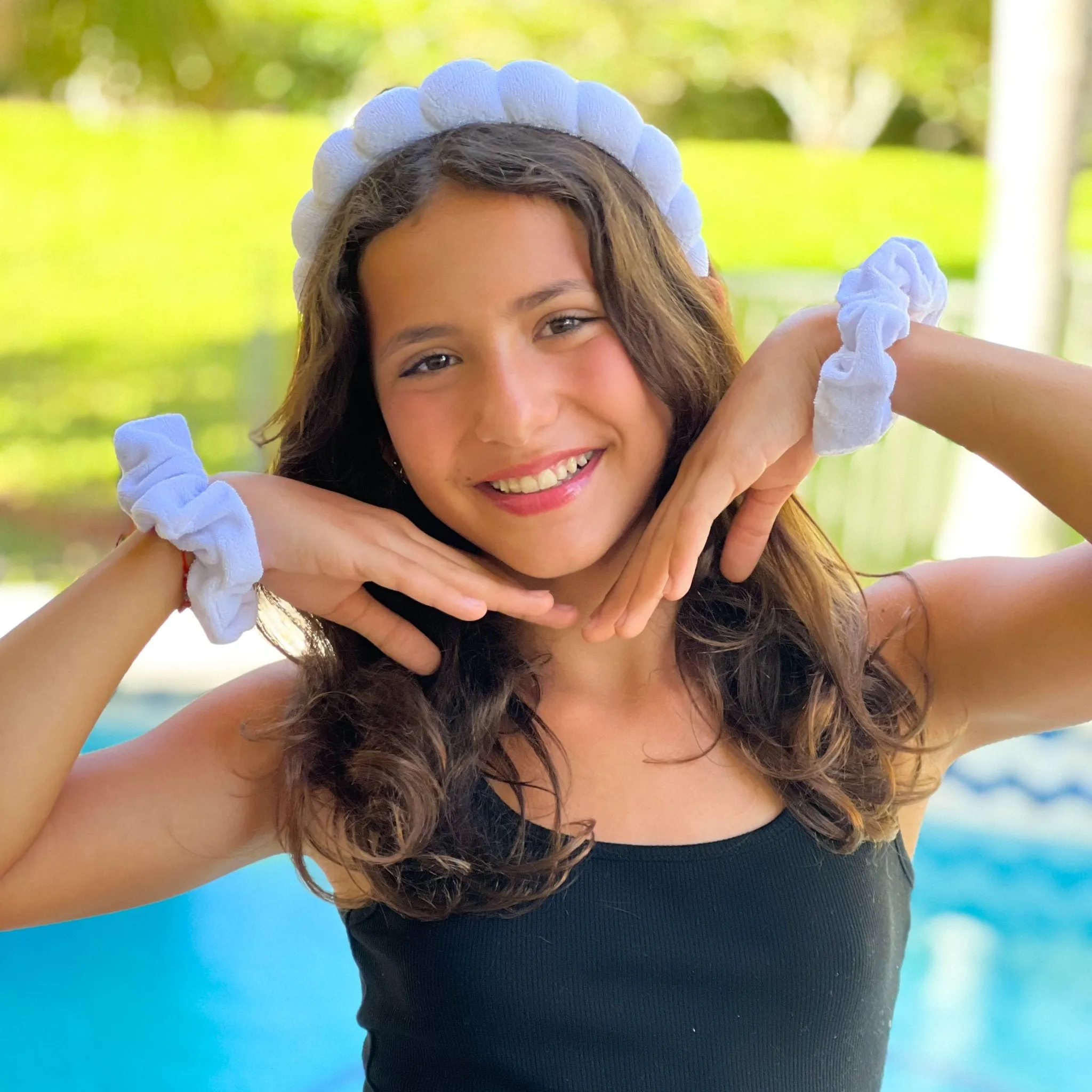 Puffy Spiral Terry Cloth Padded Spa Headband and Scrunchie Wristbands