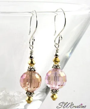 Shimmering Gold Peach Crystal Earrings