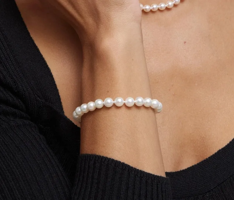 White Japanese Akoya Pearl Bracelet, 6.5-7.0mm